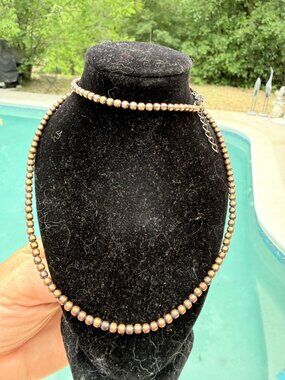 Artisan NWOT Copper Beaded Necklace 18" Adj  Chain Southwestern boho 3mm  gift
